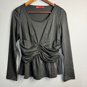 Rutisher XL Ruched Waist Peplum Top Y2K Glam Gothcore Grunge Edgy‎ Minimalist